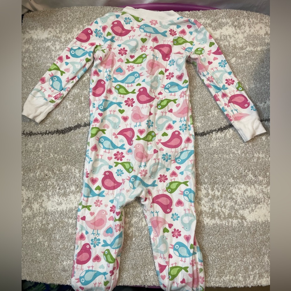 VINTAGE Hanna Andersson Made in Peru Happy Bird Print Kids Zip Footie